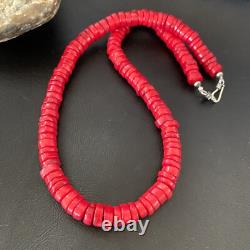 Red Coral Native American Navajo Sterling Silver Bead Necklace 11873