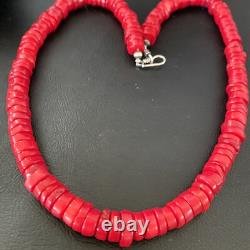 Red Coral Native American Navajo Sterling Silver Bead Necklace 11873