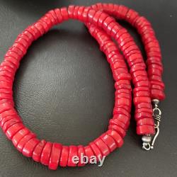 Red Coral Native American Navajo Sterling Silver Bead Necklace 11873