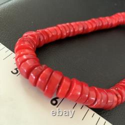 Red Coral Native American Navajo Sterling Silver Bead Necklace 11873
