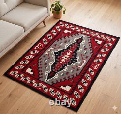 Red Navajo Wool Rug Southwest Style Mexican Native American Tribal Rug 5x7 ft