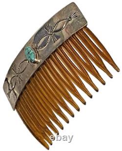 Rns Vintage Navajo Native American Sterling Silver Turquoise Artisan Hair Comb