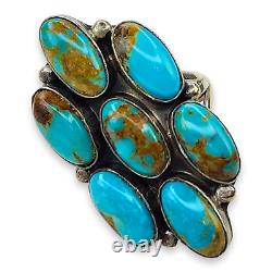 Roie Jaque Native American Navajo Sterling Silver Turquoise Large Ring Size 7.75