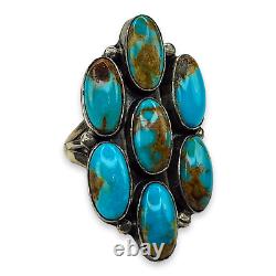 Roie Jaque Native American Navajo Sterling Silver Turquoise Large Ring Size 7.75