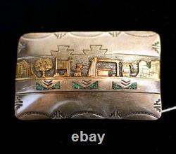 Running Bear Native American Navajo Hand Tooled Sterling, Green Turquoise, 12kgf