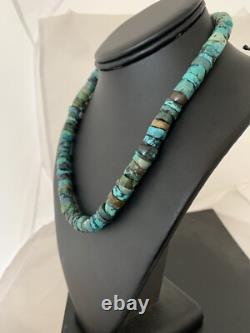 Rustic Turquoise Heishi 9mm Navajo Sterling Silver Bead Necklace 17 00639