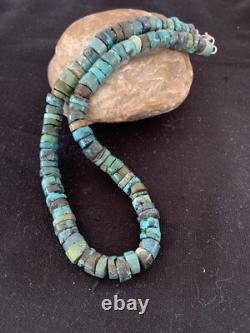 Rustic Turquoise Heishi 9mm Navajo Sterling Silver Bead Necklace 17 00639