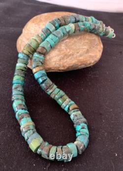 Rustic Turquoise Heishi 9mm Navajo Sterling Silver Bead Necklace 17 00639