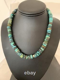 Rustic Turquoise Heishi 9mm Navajo Sterling Silver Bead Necklace 17 00639