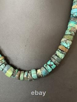 Rustic Turquoise Heishi 9mm Navajo Sterling Silver Bead Necklace 17 00639