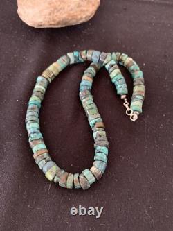 Rustic Turquoise Heishi 9mm Navajo Sterling Silver Bead Necklace 17 00639