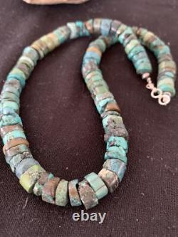Rustic Turquoise Heishi 9mm Navajo Sterling Silver Bead Necklace 17 00639
