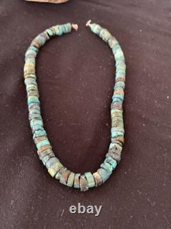 Rustic Turquoise Heishi 9mm Navajo Sterling Silver Bead Necklace 17 00639