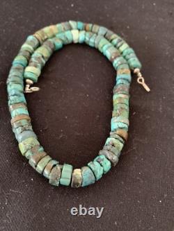 Rustic Turquoise Heishi 9mm Navajo Sterling Silver Bead Necklace 17 00639