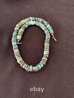 Rustic Turquoise Heishi 9mm Navajo Sterling Silver Bead Necklace 17 00639
