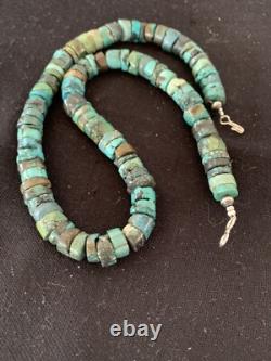 Rustic Turquoise Heishi 9mm Navajo Sterling Silver Bead Necklace 17 00639
