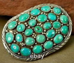 SOLID! Navajo Natural Royston TURQUOISE CLUSTER Sterling Ella Peters Belt Buckle