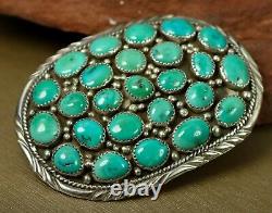 SOLID! Navajo Natural Royston TURQUOISE CLUSTER Sterling Ella Peters Belt Buckle