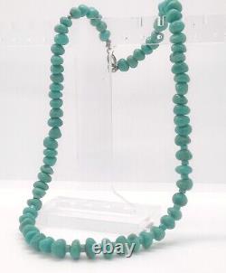 STUNNING! Native American Navajo Turquoise Polished Nugget Silver Bead Necklace