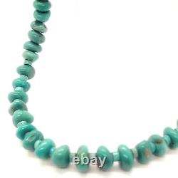 STUNNING! Native American Navajo Turquoise Polished Nugget Silver Bead Necklace