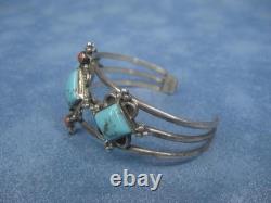 SW Native American Navajo Sterling Silver Turquoise & Coral Cuff Bracelet Signed