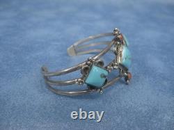 SW Native American Navajo Sterling Silver Turquoise & Coral Cuff Bracelet Signed