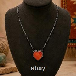 Scott Skeets Navajo Spiny Oyster Heart Sterling Silver Necklace 20 NWT