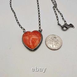 Scott Skeets Navajo Spiny Oyster Heart Sterling Silver Necklace 20 NWT