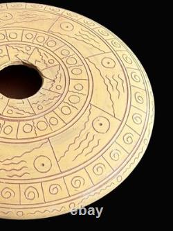 Signed Diné Navajo terracotta clay flat seed pot vase / Native American art