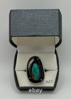 Signed Ed Kee Vintage Native American Sterling Navajo Turquoise Ring Sz 7