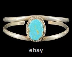 Signed JAG Native American Navajo Turquoise Silver Cuff Bracelet