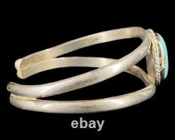 Signed JAG Native American Navajo Turquoise Silver Cuff Bracelet