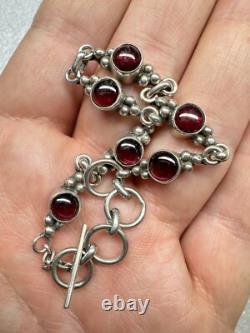 Signed JG Native American Navajo Zuni Sterling Silver Cabochon Garnet Bracelet