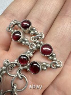 Signed JG Native American Navajo Zuni Sterling Silver Cabochon Garnet Bracelet