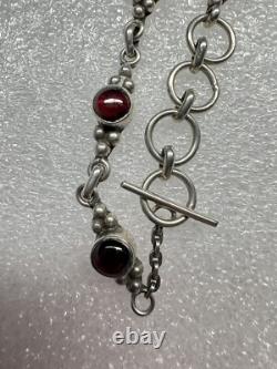 Signed JG Native American Navajo Zuni Sterling Silver Cabochon Garnet Bracelet