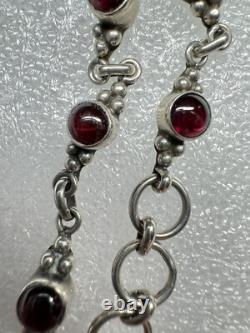 Signed JG Native American Navajo Zuni Sterling Silver Cabochon Garnet Bracelet