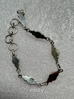 Signed JG Native American Navajo Zuni Sterling Silver Cabochon Garnet Bracelet