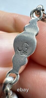 Signed JG Native American Navajo Zuni Sterling Silver Cabochon Garnet Bracelet