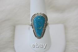 Signed Native American Made Navajo Made Sterling Silver Kingman Turquoise Ring
