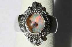 Signed Native American Navajo Made Boulder Opal Sterling Silver Ring Size 6.25