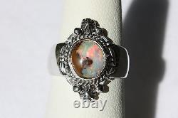 Signed Native American Navajo Made Boulder Opal Sterling Silver Ring Size 6.25