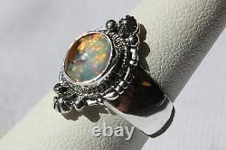 Signed Native American Navajo Made Boulder Opal Sterling Silver Ring Size 6.25