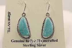 Signed Native American Navajo Sterling Silver Sierra Nevada Turquoise Earrings