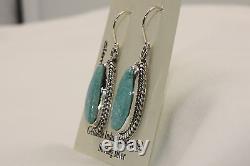 Signed Native American Navajo Sterling Silver Sierra Nevada Turquoise Earrings