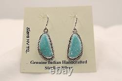 Signed Native American Navajo Sterling Silver Sierra Nevada Turquoise Earrings