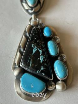 Signed Navajo Jimmy Secatero Rare Nevada Turquoise Pendant