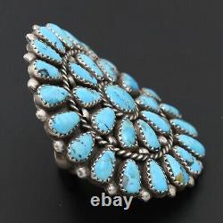 Signed Navajo Old Pawn Handmade Sterling Silver Natural Turquoise Cluster Ring