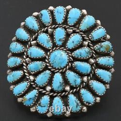 Signed Navajo Old Pawn Handmade Sterling Silver Natural Turquoise Cluster Ring