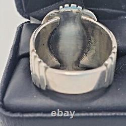 Signed Navajo Will Denetdale Sterling Silver Large Turquoise Ring Size 10
