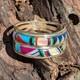 Size 7.5 Native American Navajo Signed Sterling Silver Mosaic Gemstone Ring